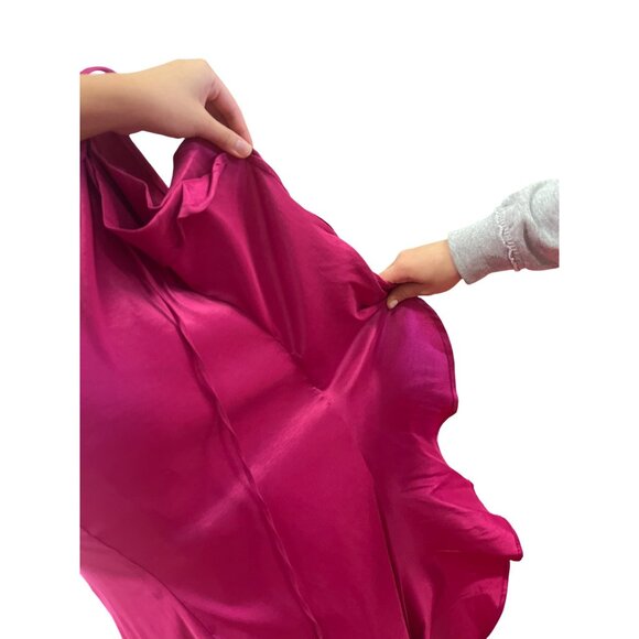 Jump Apparel Pink Dress Fuchsia Satin Gown With Lace-Up Back Sleeveless Ruffle D - Picture 6 of 12